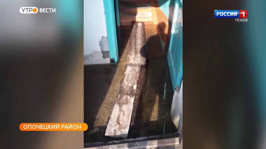 Вода стоит и в дожди, и в солнечную погоду. В чем причина постоянных наводений во дворе жилого дома в Опочке?