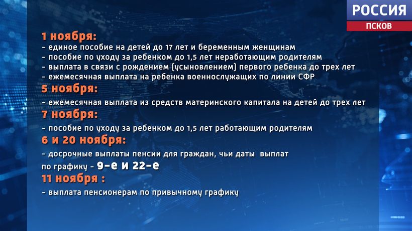 Детские пособия и пенсии жителям Псковской области в ноябре выплатят досрочно. Новости Пскова и Псковской области. Вести-Псков Жители области досрочно получат детские пособия и пенсии